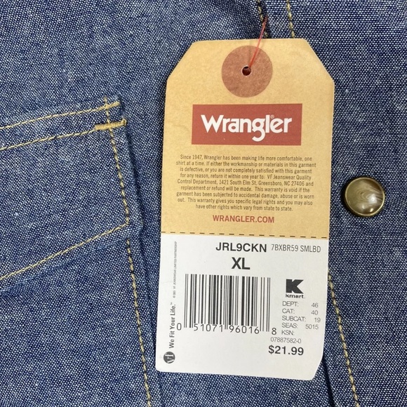 Mens Wrangler Red Vintage Slim Shirt Snap Lightweight Long Sleeve Denim XL - Picture 4 of 8